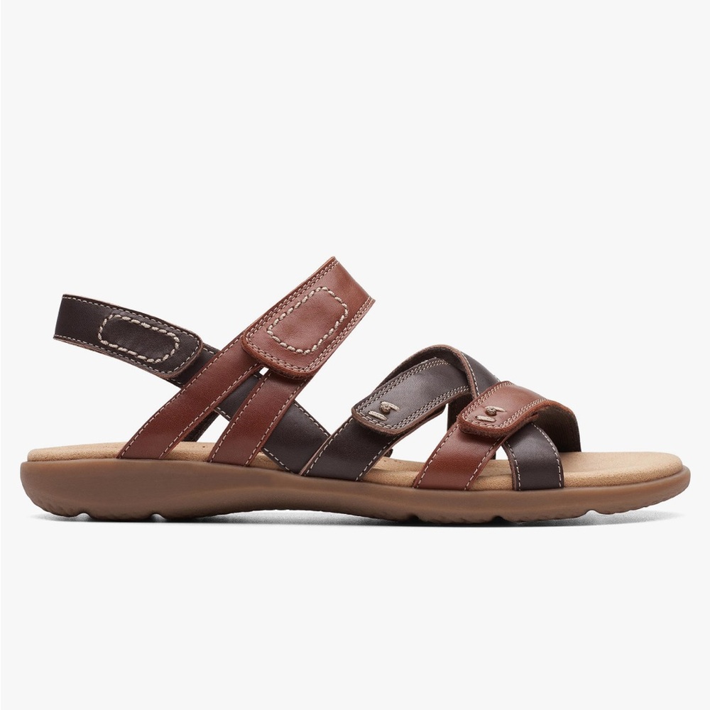 Clarks Womens Elizabelle Gem multi brown Leather Strappy Sandals Shoes New